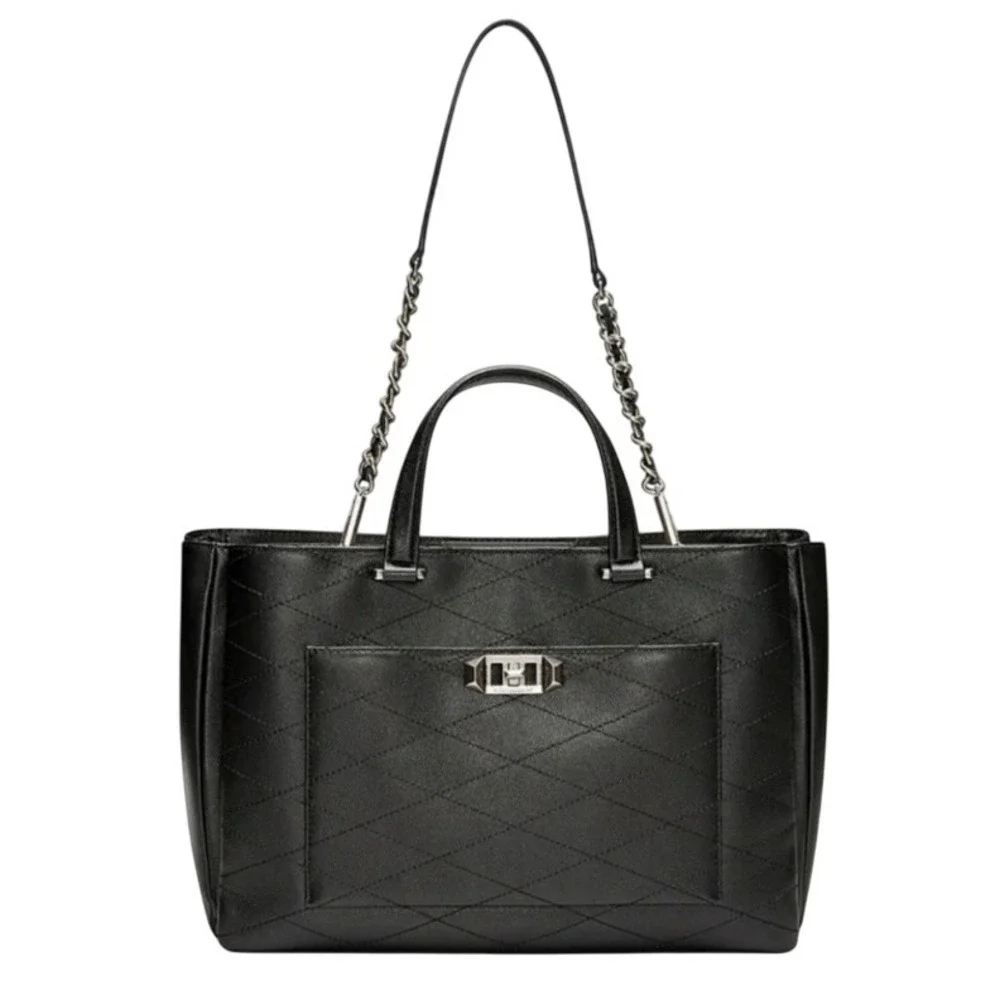 Rebecca Minkoff Je T'aime‎ Work Tote Shoulder Bag Black Diamond Stitched Leather